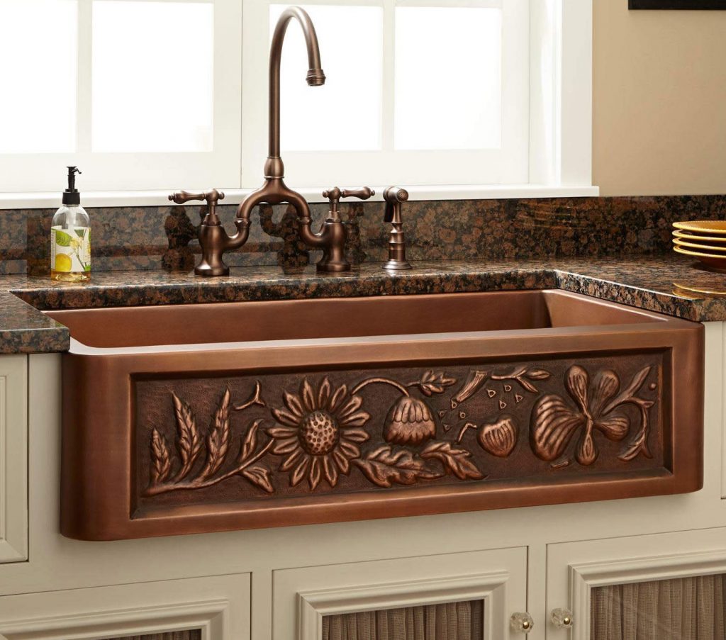 Signature Hardware floral single-bowl copper farmhouse sink