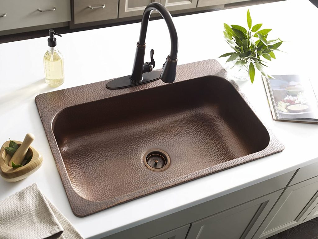 Sinkology single-bowl antique-styled hammered copper drop-in sink