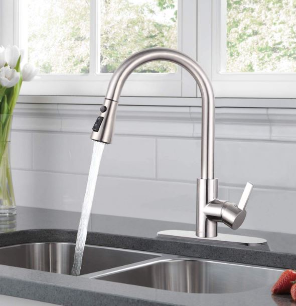 Dalmo's brushed nickel, stainless steel finished single-handle faucet
