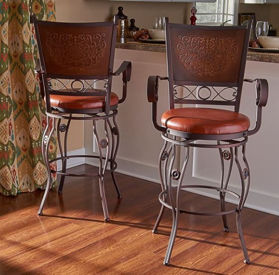 Powell Company's big and tall bronze-finished bar stool with back and arms