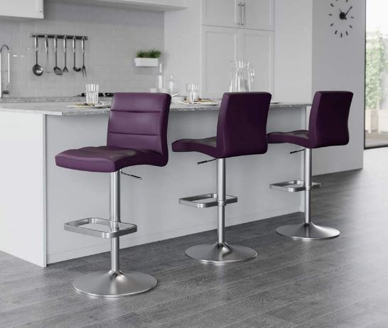 Zuri Furniture's armless purple adjustable height swivel bar stools